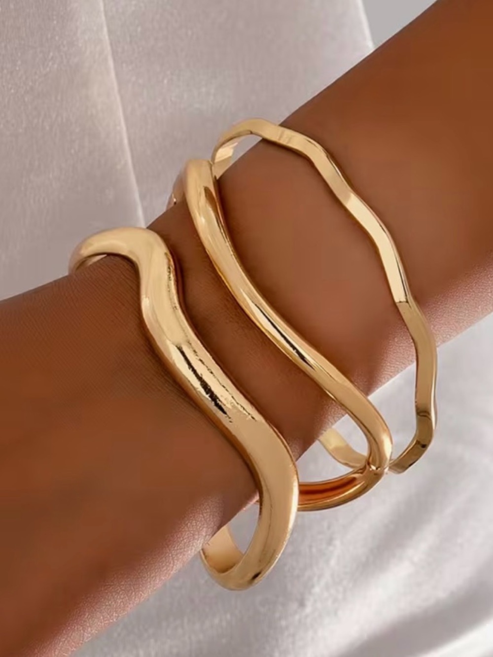Gold Wave Trio Bangle Set - Women Jewelry